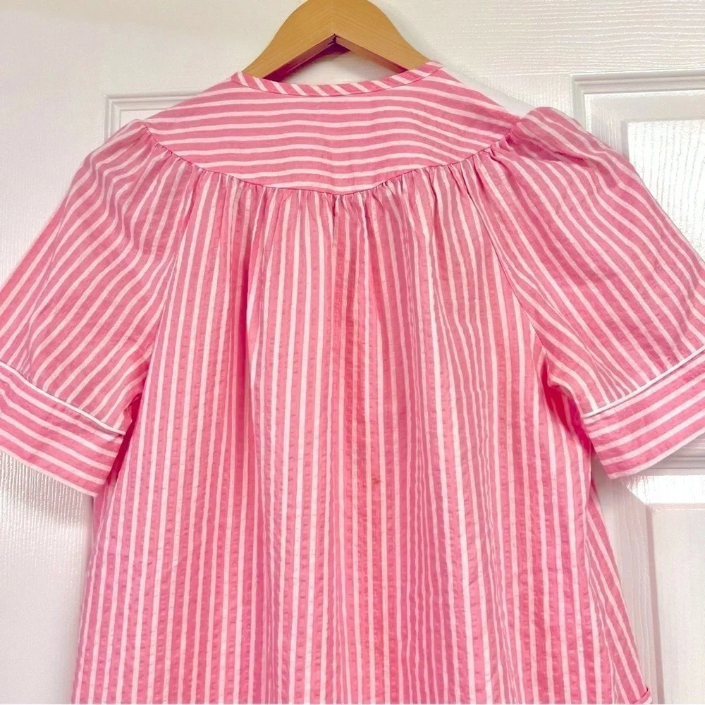 VINTAGE Leisure Life Cottage grandma Pink Striped Button-Down nightgown size L